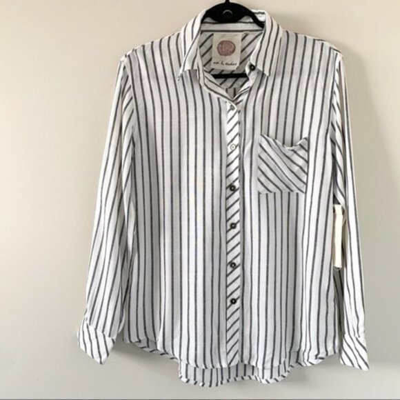 Anthropologie Ash and Ember Boyfriend Button Down Shirt Striped Long Sleeve XS - Picture 4 of 16